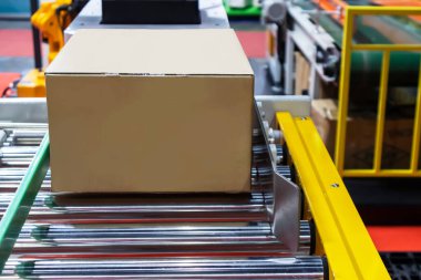 Karton tasnif, fabrika içinde otomatik sürgülü mekanizma ile mal taşımak için mekanik bir sistem kullanıyor. Kaydırma ekipmanlarına ve paketleme kutularına odaklanma açısından.