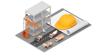 İnşaat vinci kullanımı, yüksek binaların ereksiyonu ve inşaat malzemeleri yükleme ve boşaltma. , Yüksek-binalı inşaat mühendisliği, 3D görüntüleme