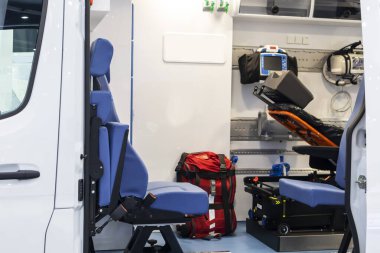 Ambulance, inside the ambulance there are medical life-saving equipment and equipment to help transport to the hospital.