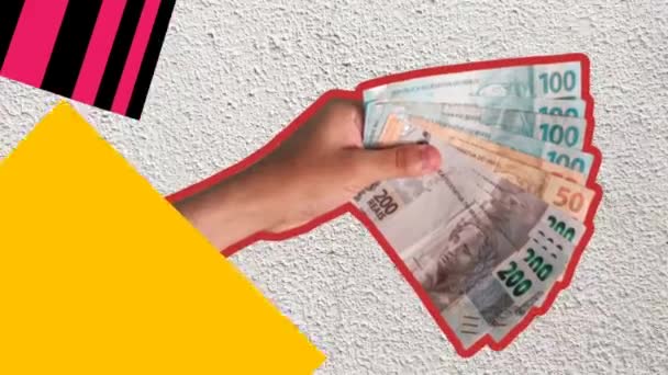 브라질에서 Brasil Dinheiro Reais Hand 브라질인의 지폐를 사람들 — 비디오