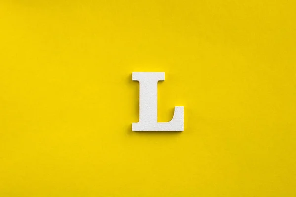 Alphabet Letter White Wood Letter Yellow Colored Background — Stock Photo, Image