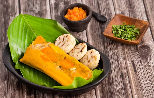 Colombianska Tamales Recept Med Ångade Bananblad Traditionell Gastronomi Colombia — Stockfoto