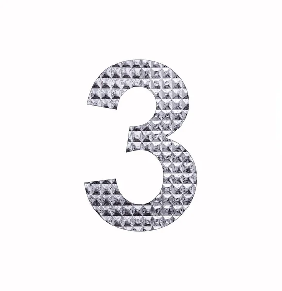 Número Três Papel Brilhante Prata Texturizado — Fotografia de Stock