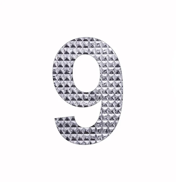 Numer Dziewięć Teksturowanym Srebrnym Błyszczącym Papierze — Zdjęcie stockowe