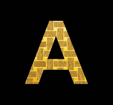 Alfabe harfi A - desenli parlak altın folyo