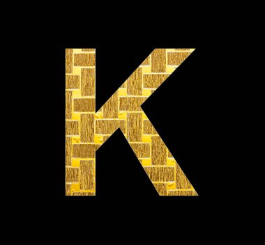 Alfabe harfi K - desenli parlak altın folyo