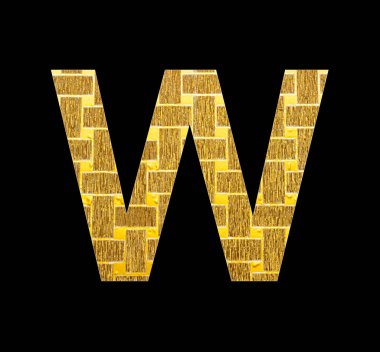 Alfabe harfi W - desenli parlak altın folyo