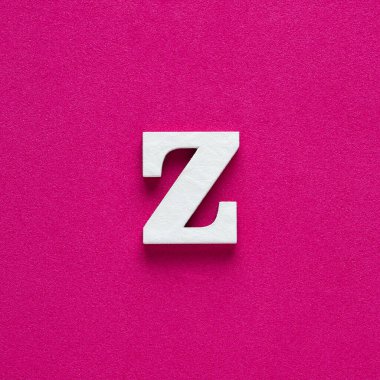 Letter Z uppercase - White wood font on rhodamine red background