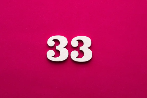Number White Number Wood Rhodamine Red Background —  Fotos de Stock