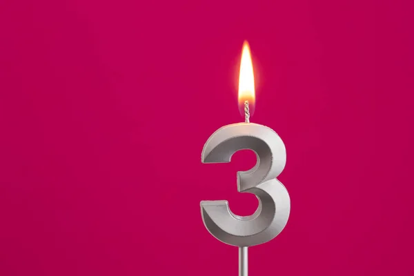 Nummer Silver Anniversary Candle Rhodamine Red Bakgrund — Stockfoto