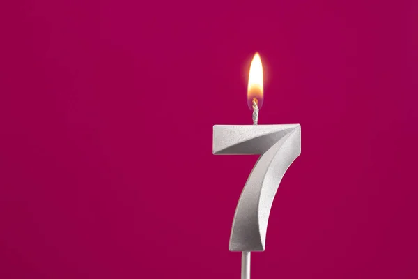 Number Silver Anniversary Candle Rhodamine Red Background — Stock Photo, Image