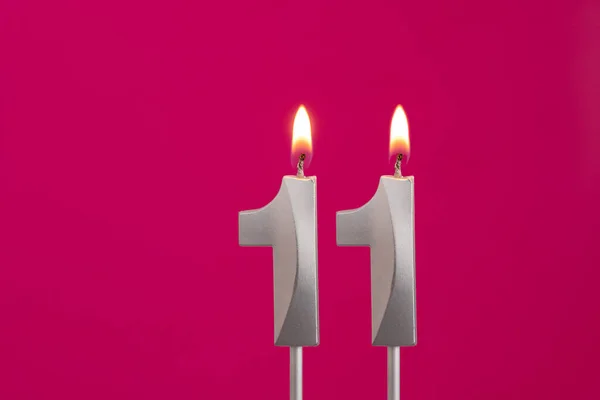 编号11 罗丹明红底银周年纪念蜡烛 — 图库照片