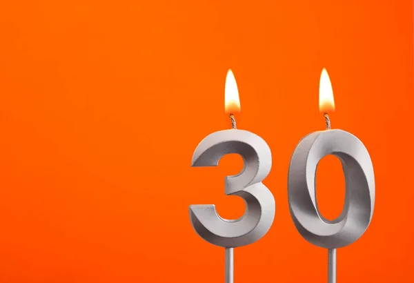 Kerze Nummer Geburtstag Auf Orangefarbenem Hintergrund — Stockfoto