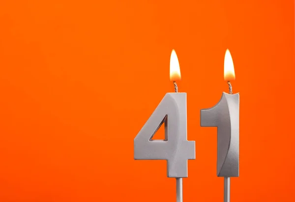 Nummer Zilveren Verjaardagskaars Oranje Achtergrond — Stockfoto
