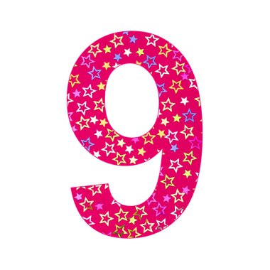 Dokuz numara, Renkli Konfeti 'nin doğum günü arkaplanı. Rodamine kırmızısı.