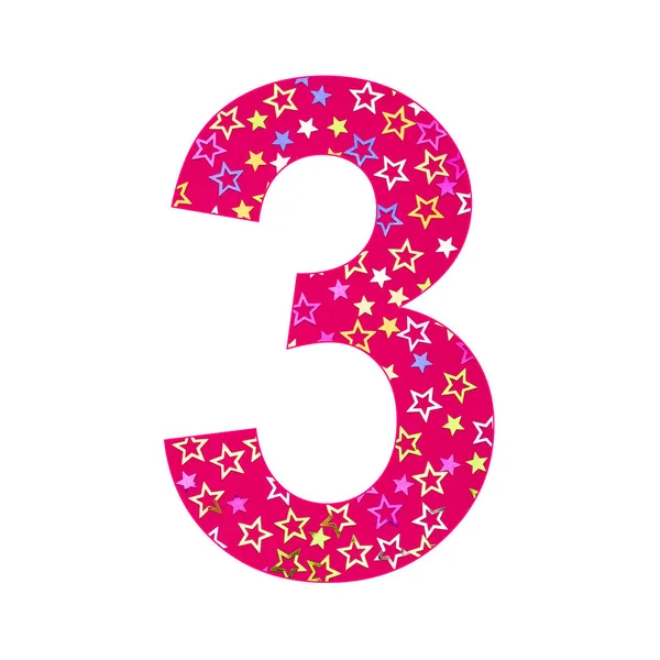 Nummer Drie Verjaardag Achtergrond Met Kleurrijke Confetti Rodamine Rood — Stockfoto