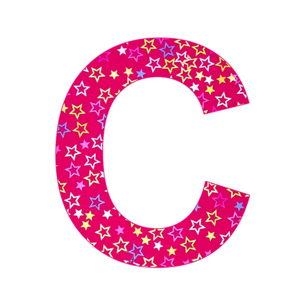 アルファベット文字C 輝く星とカラフルなパーティーコンフェッティ — ストック写真