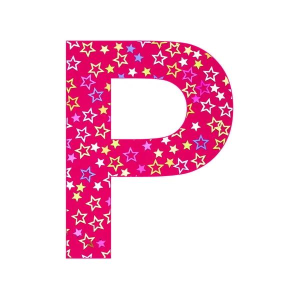 アルファベット文字P 輝く星とカラフルなパーティーコンフェッティ — ストック写真