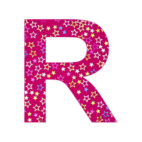 アルファベット文字R 輝く星とカラフルなパーティーコンフェッティ — ストック写真