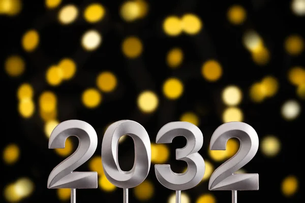 Achievements New Year 2032 Silver Number Dark Defocused Lights — Stock Photo, Image