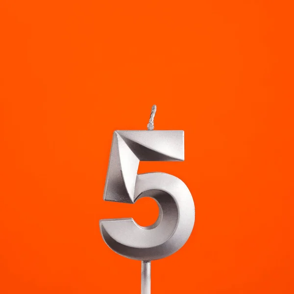 Number Candle Birthday Orange Background — Stock Photo, Image