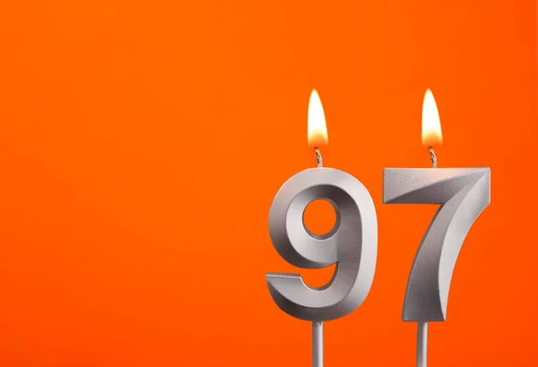 Nummer Zilveren Verjaardagskaars Oranje Achtergrond — Stockfoto