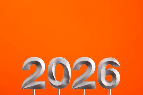 Año 2026 Número Plata Sobre Fondo Espumado Naranja — Foto de Stock