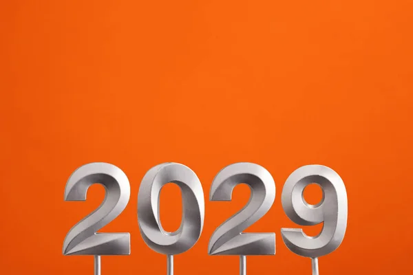 Conquistas Para Novo Ano 2029 Número Prata Espumoso Laranja — Fotografia de Stock