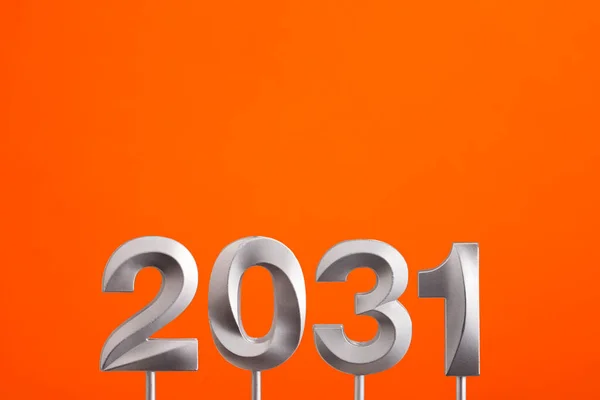 Logros Para Nuevo Año 2031 Número Plata Color Naranja Espumoso — Foto de Stock