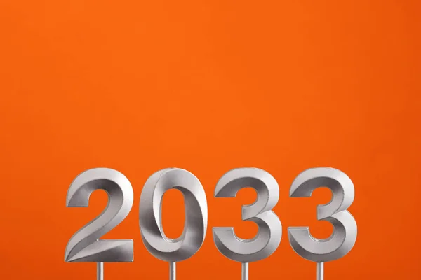 Conquistas Para Ano Novo 2033 Número Prata Espumoso Laranja — Fotografia de Stock