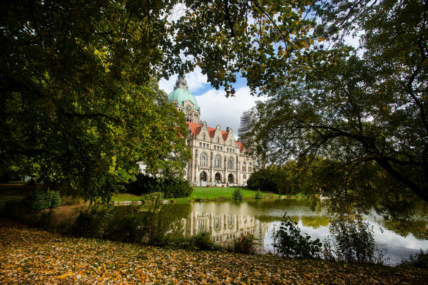 Hannover, Germany - October 14, 2022. The castle-like Neues Rathaus town hall was finished in 1913