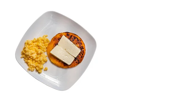 Традиційний Колумбійський Сніданок Arepa Chocolo Сиром Яйцем — стокове фото