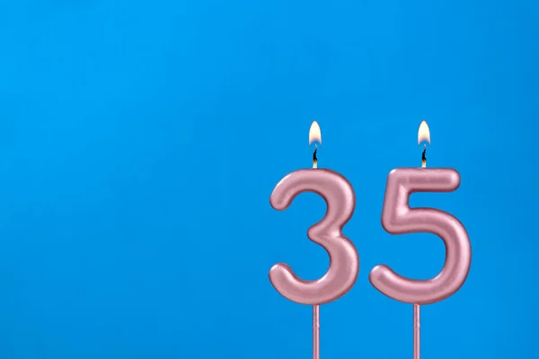 Lumânarea Numărul Ziua Naștere Fundal Spumos Albastru — Fotografie, imagine de stoc