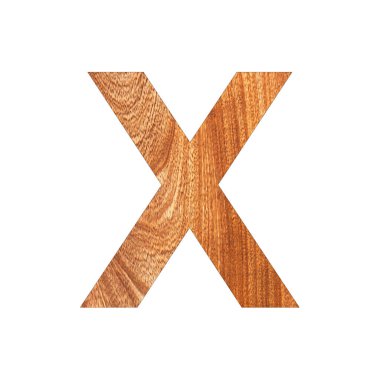 Meşe ağacı dokusunda büyük harf X - beyaz arkaplan