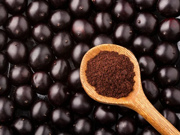Acai Berry Powder Spoon Euterpe Oleracea — Stock Photo, Image