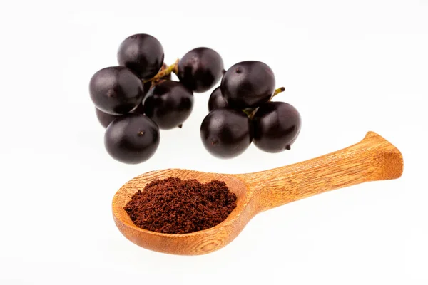 Acai Berry Polvere Cucchiaio Euterpe Oleracea — Foto Stock