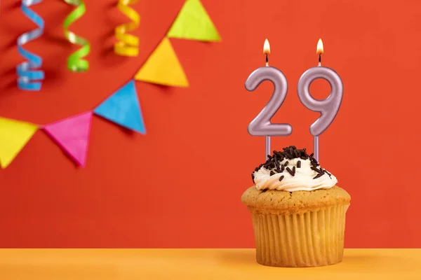Number Candle Birthday Cake Orange Background Bunting — Stock Photo, Image