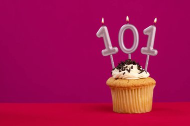 Birthday cake with candle number 101 - Rhodamine Red foamy background clipart