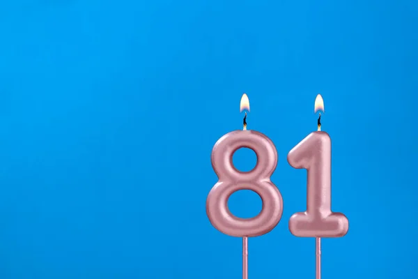 Number Burning Anniversary Candle Blue Foamy Background — Stock Photo, Image