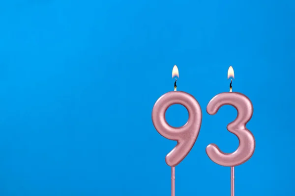 Nummer Brandende Verjaardagskaars Blauwe Schuimige Achtergrond — Stockfoto