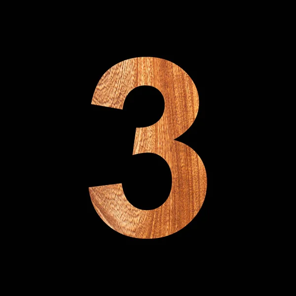 Nummer Drie Eikenhout Zwarte Achtergrond — Stockfoto