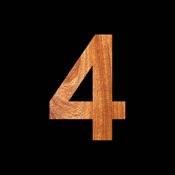 Číslo Čtyři Čtyřka Dubovém Dřevě Černé Pozadí — Stock fotografie