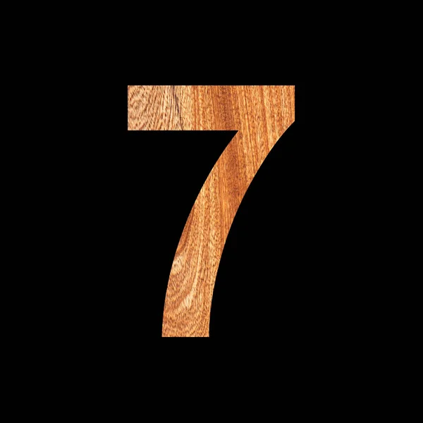 Numer Siedem Drewnie Dębowym Czarne Tło — Zdjęcie stockowe