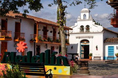 Medellin, Antioquia. Colombia - January 26, 2023. Pueblito Paisa is one of the guardian hills of the city and is located at the top of Cerro Nutibara with an extension of 33 hectares