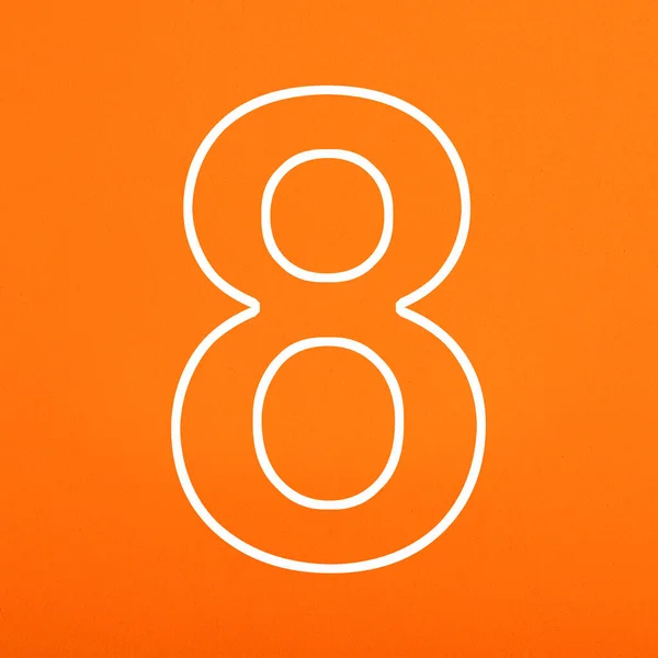 Οκτώ Αριθμός Γραμμένος Λευκό Πορτοκαλί Αφρώδες Φόντο — Φωτογραφία Αρχείου