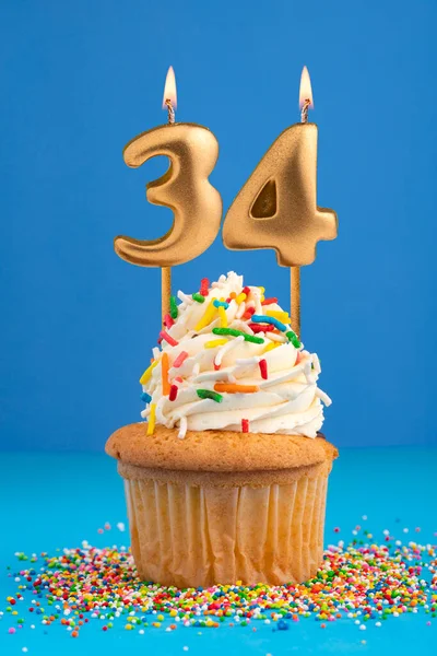 Birthday Cake Candle Number Blue Background — Stock Photo, Image