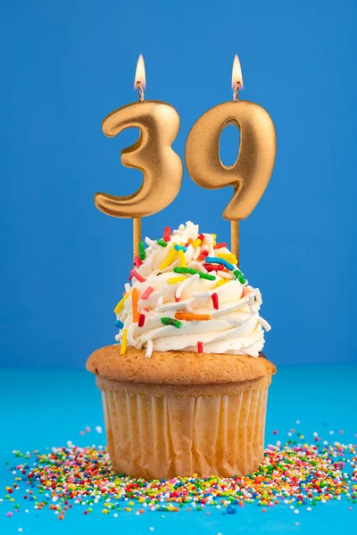 Candle Number Cake Birthday Blue Background — Stock Photo, Image