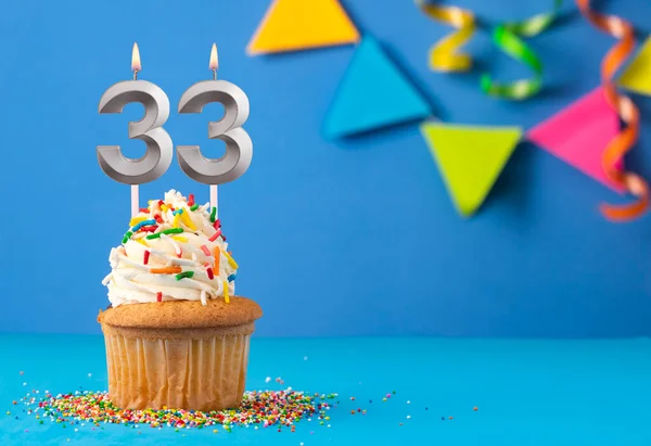 Birthday Cake Candle Number Blue Background — Stock Photo, Image