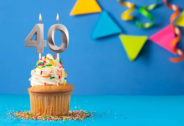 Kaars Nummer Cake Verjaardag Blauwe Achtergrond — Stockfoto