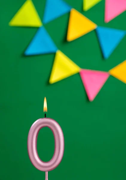 Νούμερο Κερί Γενεθλίων Επέτειος Εορτασμός Πράσινο Χρώμα Φόντο — Φωτογραφία Αρχείου